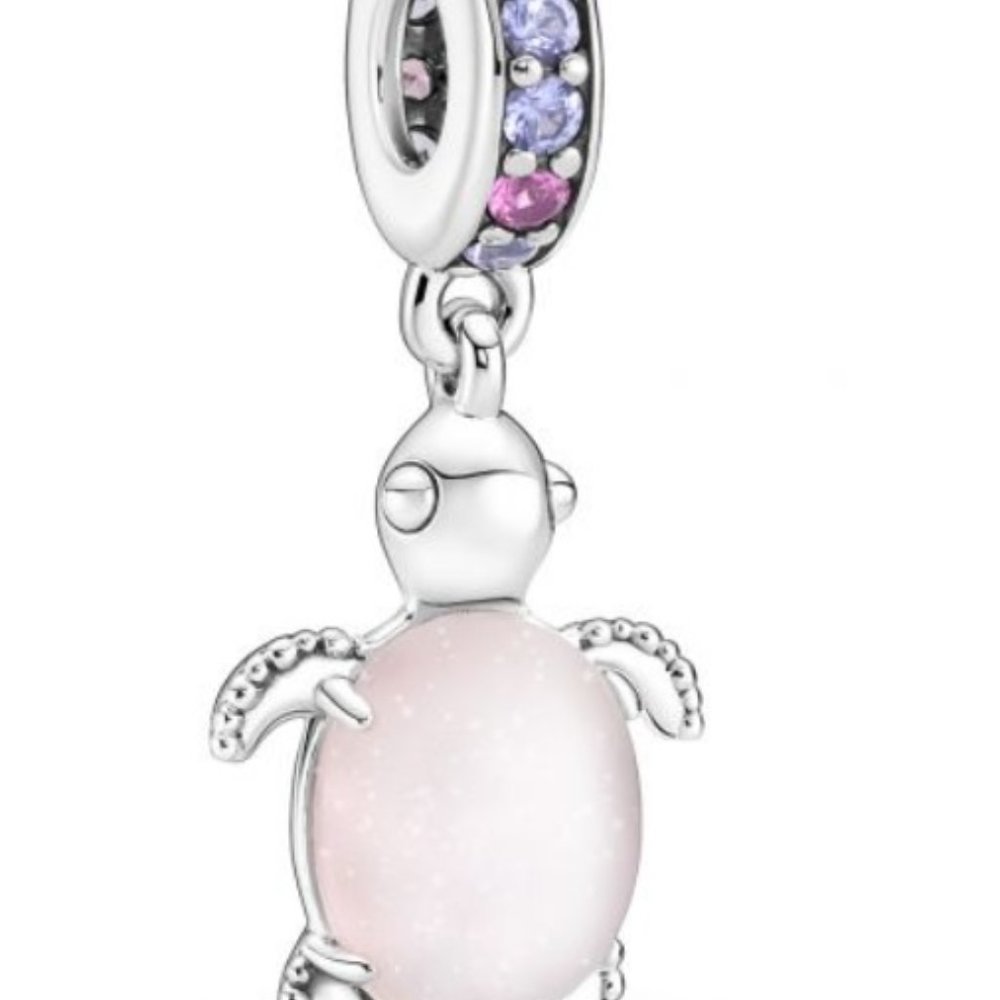 New Pandora Sea Turtle Dangle Murano Pink Glass Charm Bead w/pouch